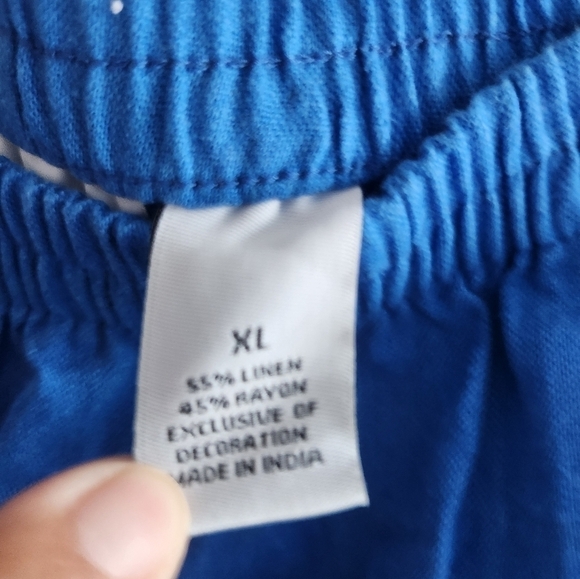 NWT Kim Rogers Blue Linen w/Floral Embroidery Pull On Ankle Pants size Large - Picture 7 of 8